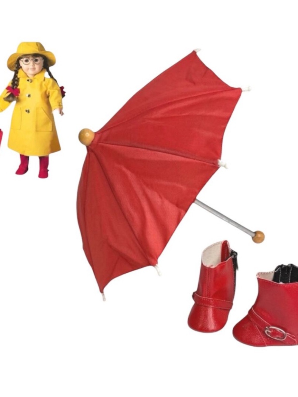 American Girl Molly boots & umbrella